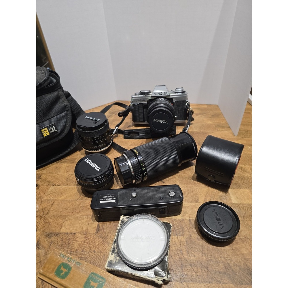 Minolta XG-M FILM CAMERA with Lots Of Extras Macro Soligor Auto Winder Tameron 2